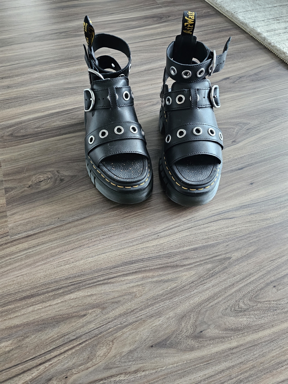 Dr. Martens Black Lug-Sole Eyelet Buckle Sandals UK5 / US7 - Picture 3 of 7